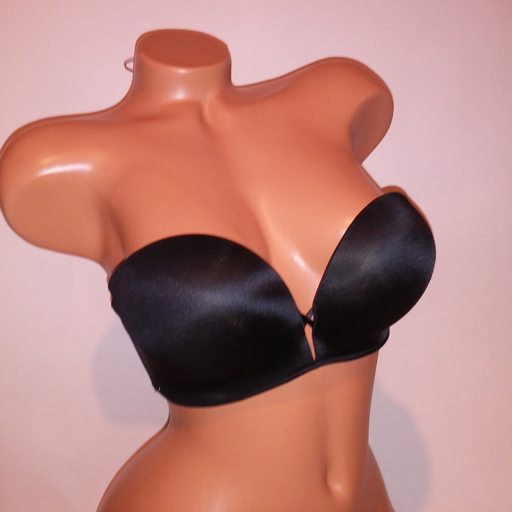 Victoria Secret Bra 36B Strapless Bombshell Push Up Black Adds 2 Cup Sizes Solid